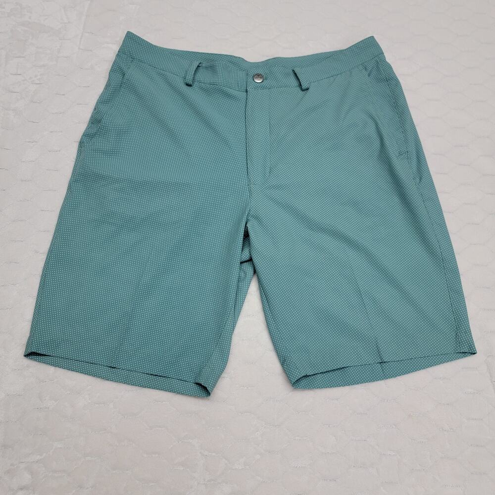 Black Clover Live Lucky Golf Shorts Mens 36 Teal Blue Polka Dot Stretch